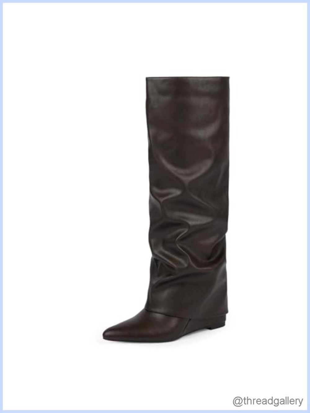 Womens Fold Over Knee High Boots Wedge Heel Pointed Toe Faux Leather Tall Boots